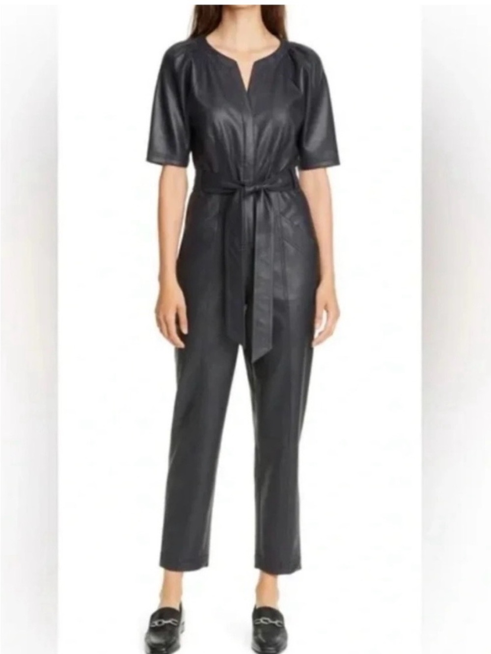 Rebecca Taylor Faux Leather Jumpsuit with Tie marked $595 size 10 NWT